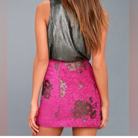 Free People Pink Movin On Metallic  Floral Zip Up Mini Skirt - Picture 2 of 6